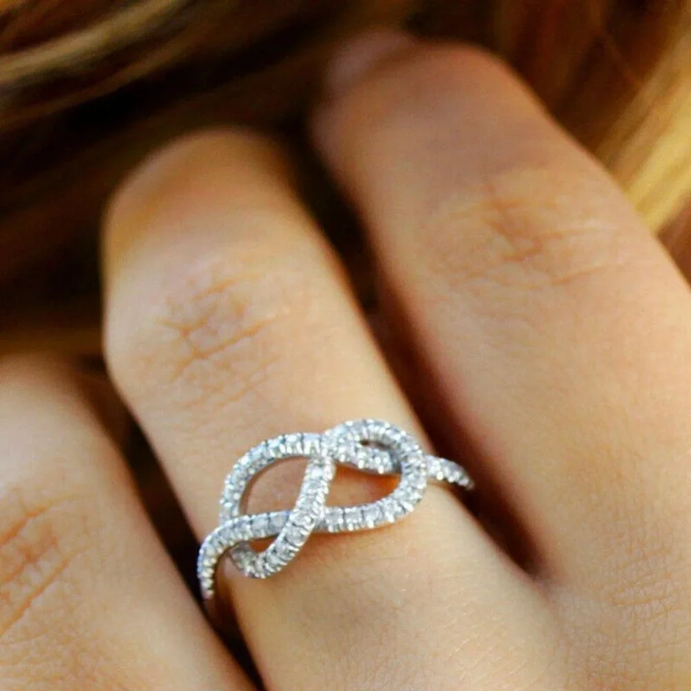 New Beautiful 925 Silver White Sapphire Infinity Knot Ring - Picture 1 of 3